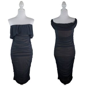 Off-Shoulder Black Ruched Bodycon Dress